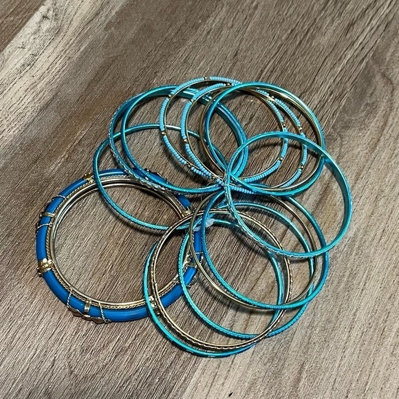 New Without Tags Blue & Gold Bangles 14Pk - Picture 1 of 1